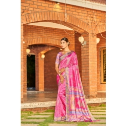Women's Crepe Printed Saree With Unstitched Blouse (Cream, 5-5 Mtrs)
