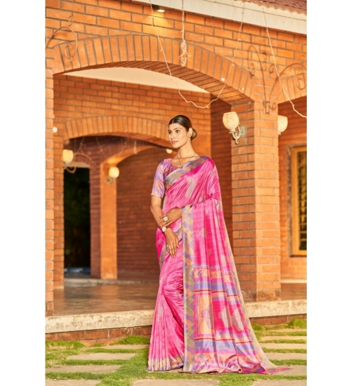 Women's Crepe Printed Saree With Unstitched Blouse (Cream, 5-5 Mtrs)