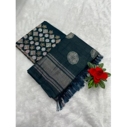 Women's Georgette Printed Saree With Unstitched Blouse (Teal, 5-5 Mtrs)