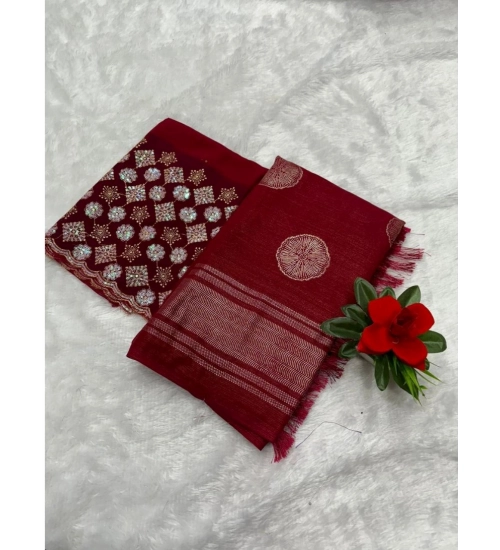 Women's Georgette Printed Saree With Unstitched Blouse (Red, 5-5 Mtrs)