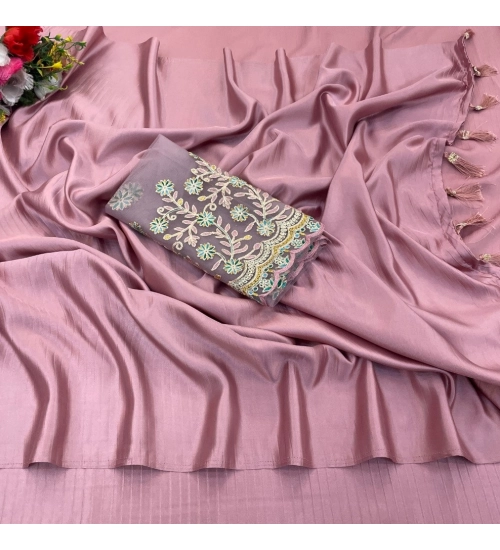 Women's Satin Solid Saree With Unstitched Blouse (Maroon, 5-5 Mtrs)