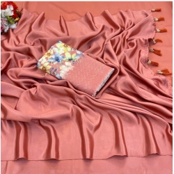 Women's Satin Solid Saree With Unstitched Blouse (Orange, 5-5 Mtrs)