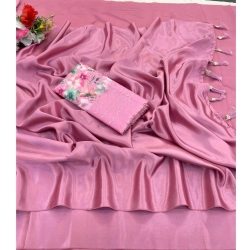 Women's Satin Solid Saree With Unstitched Blouse (Pink, 5-5 Mtrs)