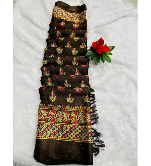 Women's Silk Blend Printed Saree With Unstitched Blouse (Mehendi, 5-5 Mtrs)