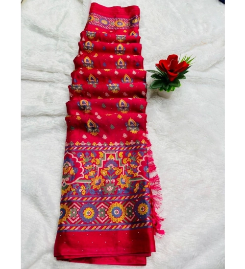 Women's Chiffon Printed Saree With Unstitched Blouse (Pink, 5-5 Mtrs)