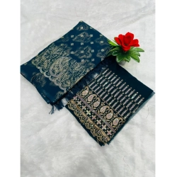 Women's Georgette Printed Saree With Unstitched Blouse (Dark Blue, 5-5 Mtrs)