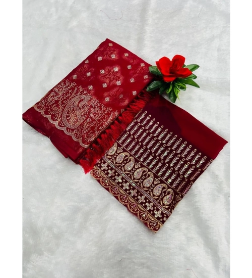 Women's Georgette Printed Saree With Unstitched Blouse (Red, 5-5 Mtrs)