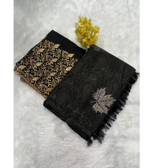 Women's Georgette Printed Saree With Unstitched Blouse (Black, 5-5 Mtrs)