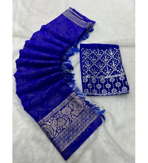 Women's Georgette Printed Saree With Unstitched Blouse (Blue, 5-5 Mtrs)