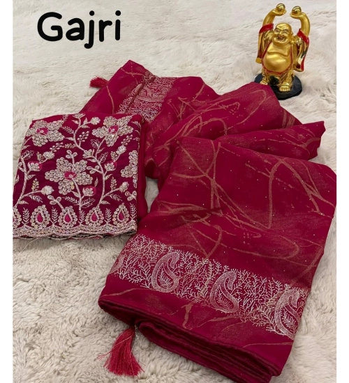 Women's Georgette Printed Saree With Unstitched Blouse (Pink, 5-5 Mtrs)