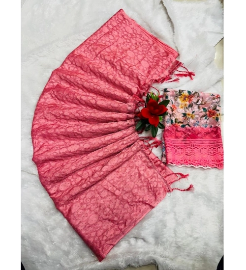 Women's Georgette Embellished Saree With Unstitched Blouse (Pink, 5-5 Mtrs)