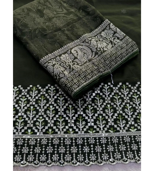 Women's Georgette Printed Saree With Unstitched Blouse (Green, 5-5 Mtrs)