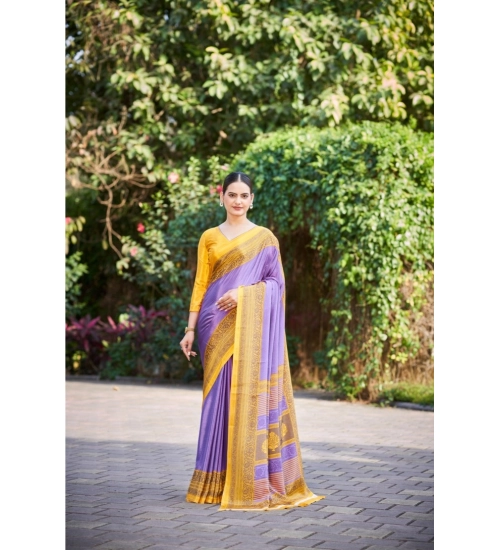 Women's Crepe Printed Saree With Unstitched Blouse (Purple, 5-5 Mtrs)