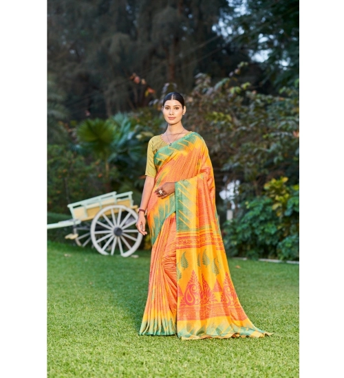 Women's Crepe Printed Saree With Unstitched Blouse (Orange, 5-5 Mtrs)