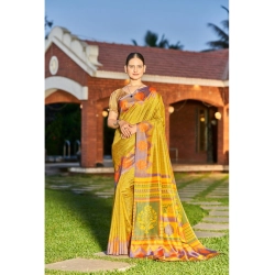 Women's Crepe Printed Saree With Unstitched Blouse (Light Green, 5-5 Mtrs)