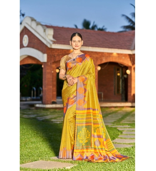 Women's Crepe Printed Saree With Unstitched Blouse (Light Green, 5-5 Mtrs)