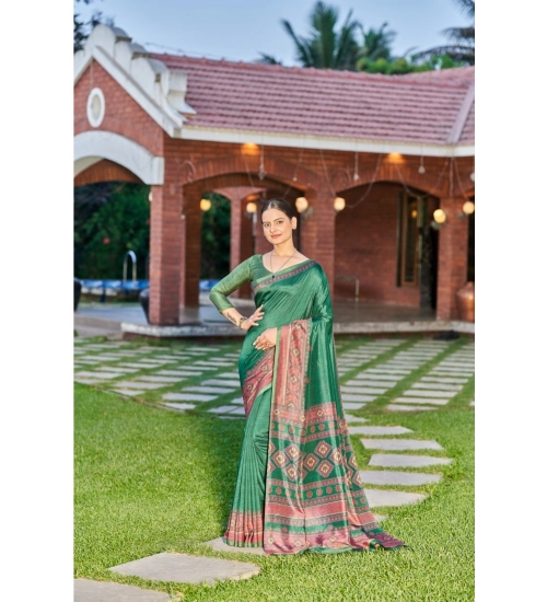 Women's Crepe Printed Saree With Unstitched Blouse (Green, 5-5 Mtrs)