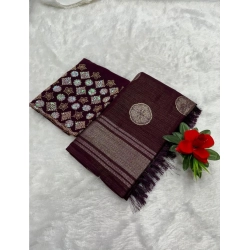 Women's Georgette Printed Saree With Unstitched Blouse (Wine, 5-5 Mtrs)