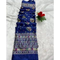 Women's Chiffon Printed Saree With Unstitched Blouse (Navy, 5-5 Mtrs)