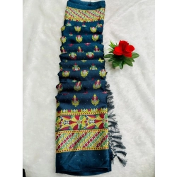 Women's Silk Blend Printed Saree With Unstitched Blouse (Teal, 5-5 Mtrs)