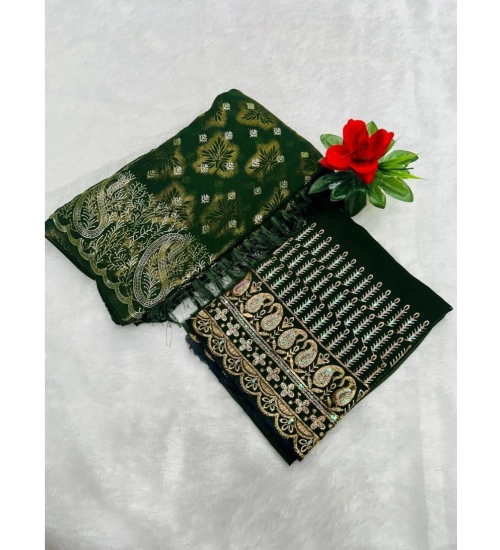 Women's Georgette Printed Saree With Unstitched Blouse (Dark Green, 5-5 Mtrs)