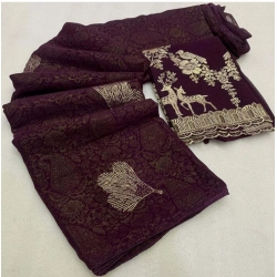 Women's Georgette Printed Saree With Unstitched Blouse (Magenta, 5-5 Mtrs)