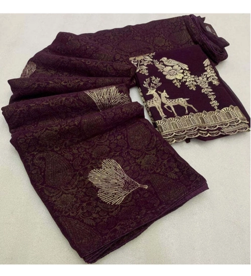 Women's Georgette Printed Saree With Unstitched Blouse (Magenta, 5-5 Mtrs)