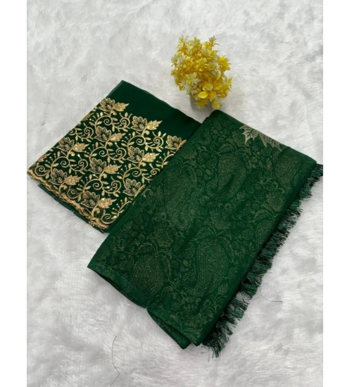 Women's Georgette Printed Saree With Unstitched Blouse (Green, 5-5 Mtrs)