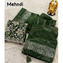 Women's Georgette Printed Saree With Unstitched Blouse (Green, 5-5 Mtrs)