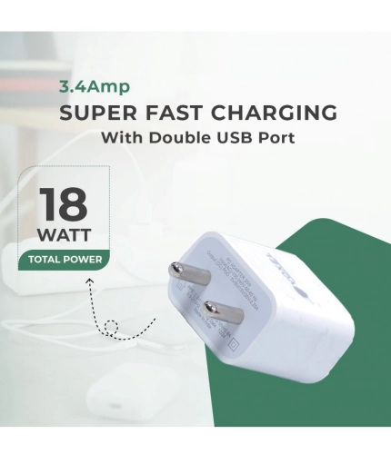VOXEL 18 Watt Double Usb Port Charger AB Plastic (White)