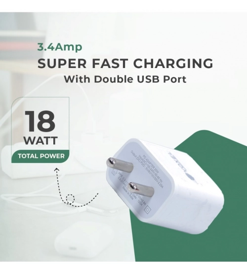 VOXEL 18 Watt Double Usb Port Charger AB Plastic (White)