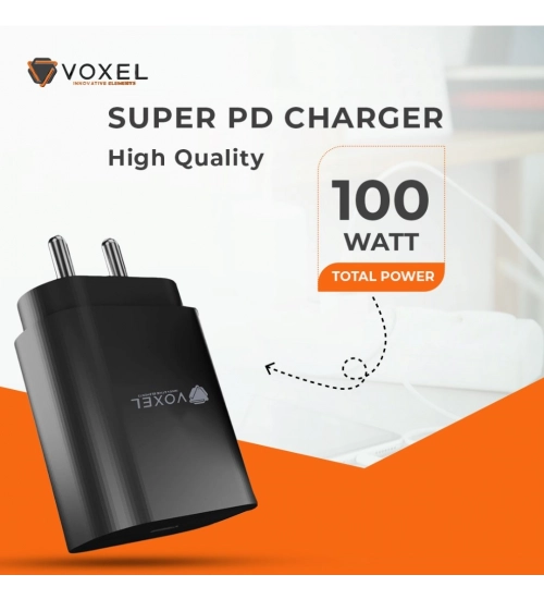 VOXEL 100 Watt ' C ' Port PD Fast Charger AB Plastic (Black)