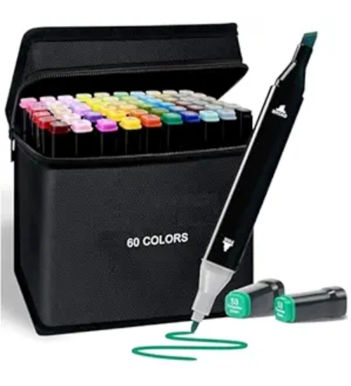 Plastic 60Pcs Colors Art Markers Sketch Pen Dual Tip Artist Art Marker (Multicolor )