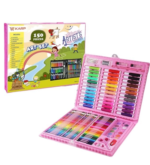 Plastic Deluxe Art Drawing Set For Kids Drawing And Painting 150Pcs Set (Multicolor)