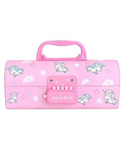 Plastic Pen, Pencil Box Suitcase Style Password Lock (Multicolor )