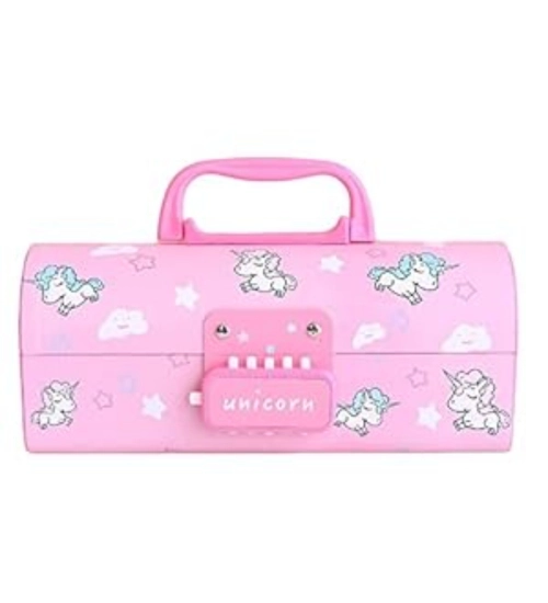 Plastic Pen, Pencil Box Suitcase Style Password Lock (Multicolor )