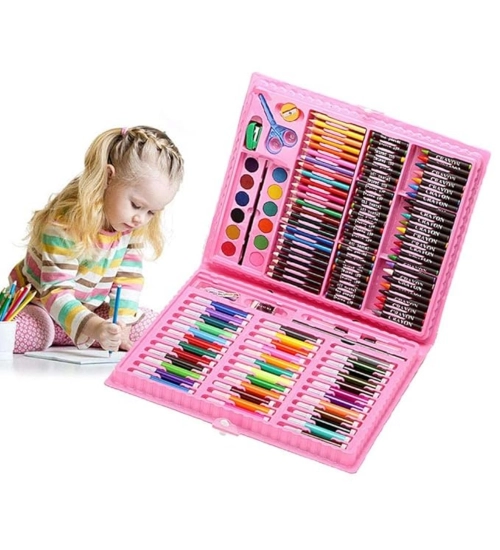 Plastic Deluxe Art Drawing Set For Kids Drawing And Painting 150Pcs Set (Multicolor)