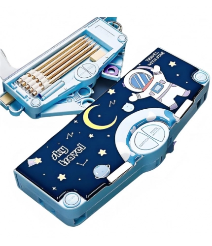 Plastic Magnetic Pencil Case With Sharpener Compass Box For Kids (Multicolor )