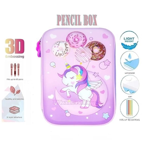Plastic Unicorn Embossed Cover Pencil Pouch, Kids, Pencil Box (Multicolor )
