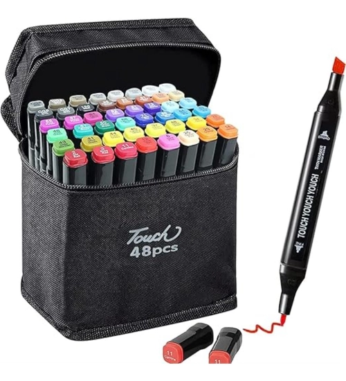 Plastic 48Pcs Colors Art Markers Sketch Pen Dual Tip Artist Art Marker (Multicolor )