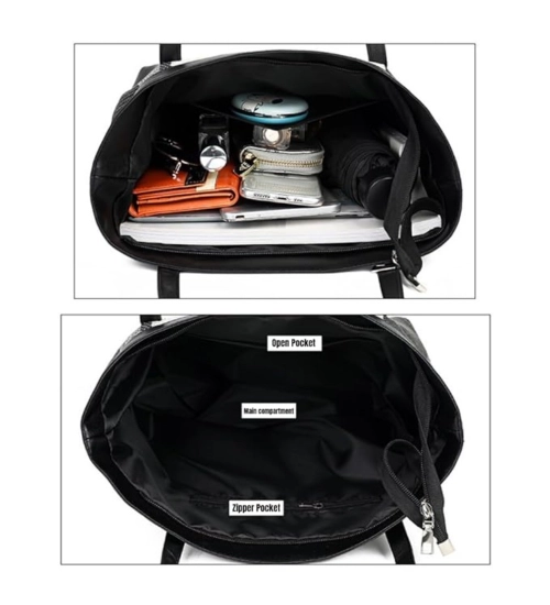 Women's Faux Leather Zipper ToteBag (Multicolor)