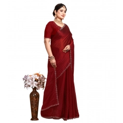 Women's Georgette Satin Silk Saree With Unstitched Blouse 5.5Mtr (Red)
