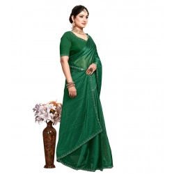Women's Georgette Satin Silk Saree With Unstitched Blouse 5.5Mtr (Green)