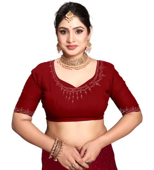 Women's Georgette Satin Silk Saree With Unstitched Blouse 5.5Mtr (Red)