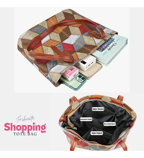 Women's PU Leather Zipper ToteBag (Multicolor)