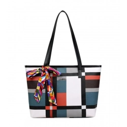 Women's Faux Leather Zipper ToteBag (Multicolor)