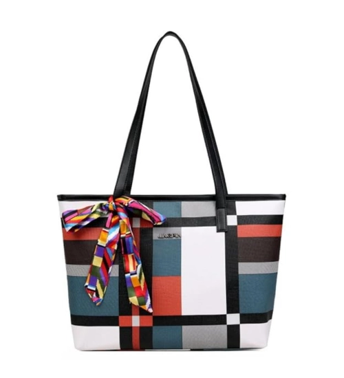 Women's Faux Leather Zipper ToteBag (Multicolor)