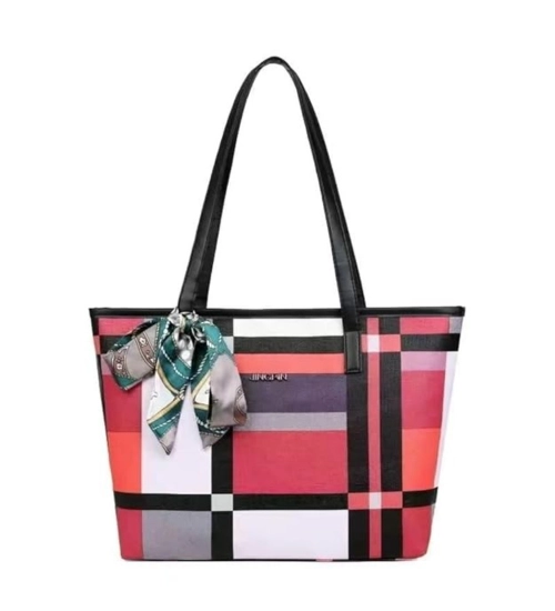 Women's Faux Leather Zipper ToteBag (Multicolor)