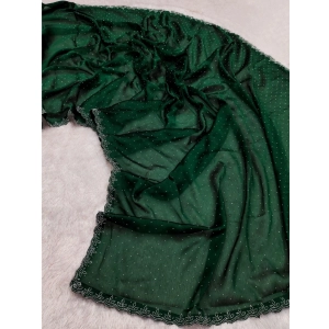 Generic Women's Georgette Satin Silk Saree With Unstitched Blouse 5.5Mtr (Green)
