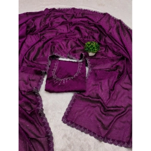 Generic Women's Georgette Satin Silk Saree With Unstitched Blouse 5.5Mtr (Wine)